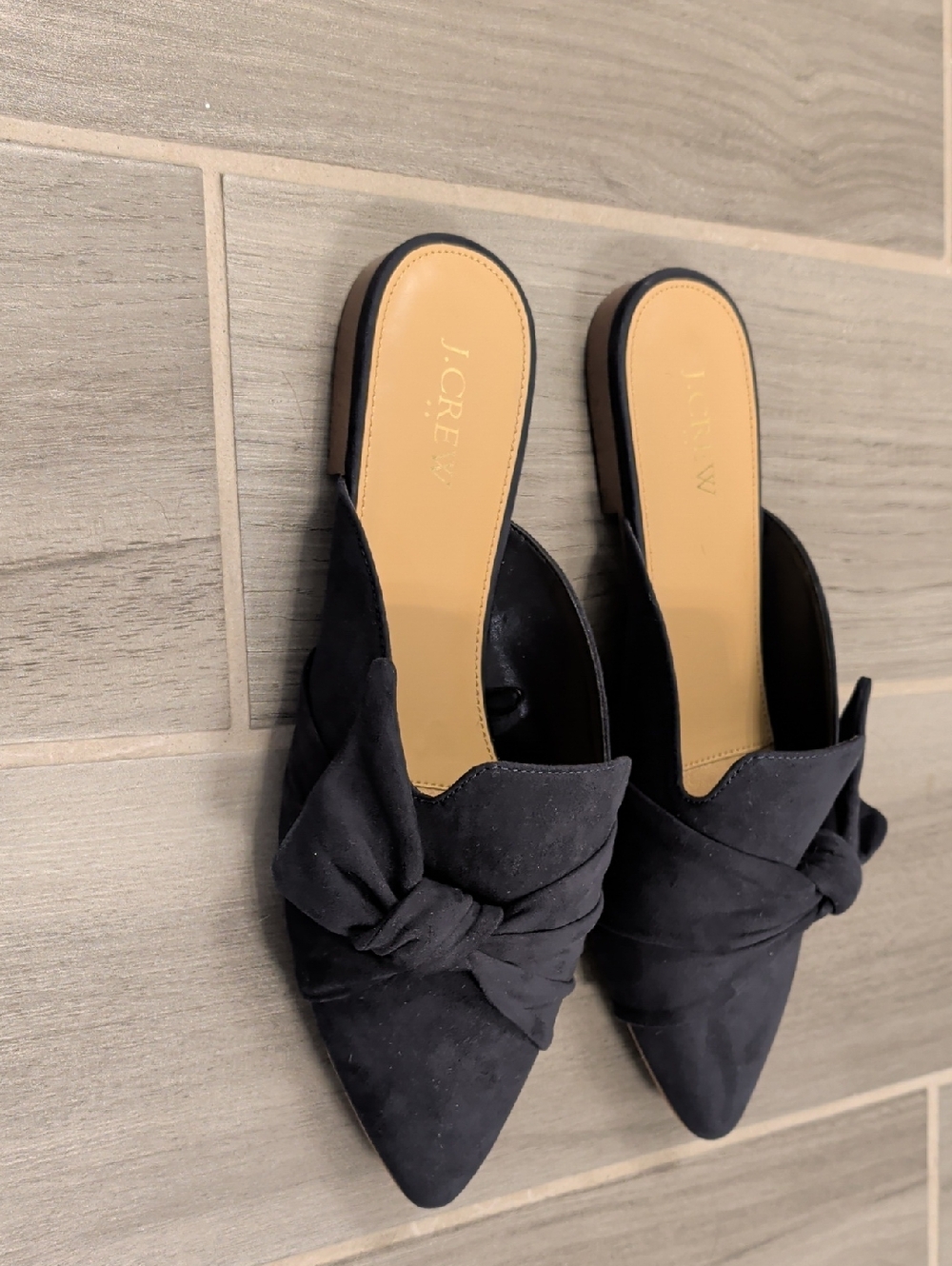 J. Crew Black Suede Knot-Front Pointed Mules
